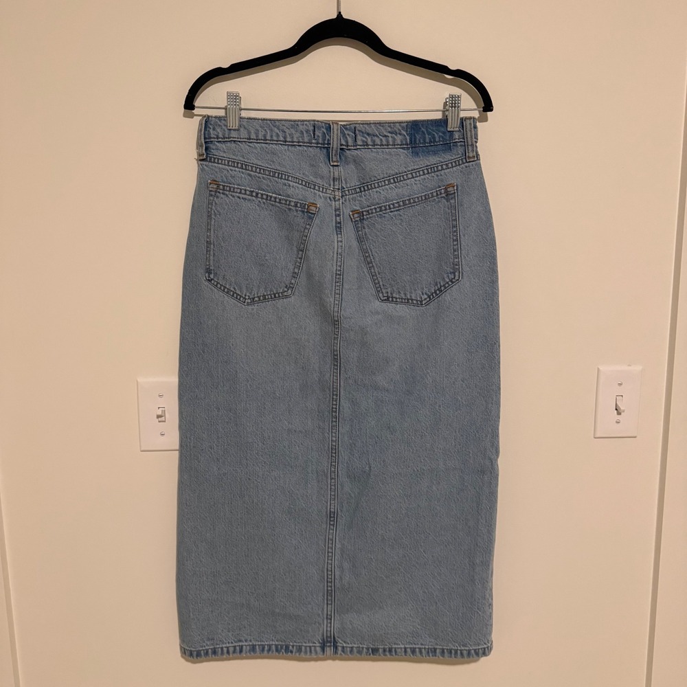 Abercrombie & Fitch High Rise Denim Midi Skirt Light Wash Front Slit Size 28 - Picture 2 of 3